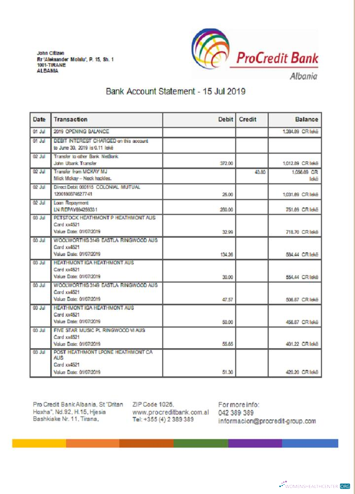 Download Albania Prokredit bank statement Photoshop template